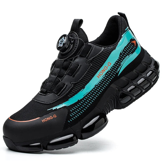 Men'S Work Shoes Rotary Buckle Work Sneakers Protective Shoes Safety Industrial Puncture-Proof Anti-Smash Steel Toe Shoes