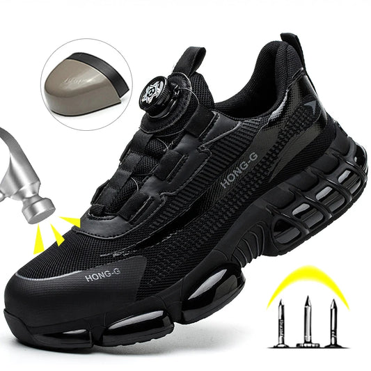 Men'S Work Shoes Rotary Buckle Work Sneakers Protective Shoes Safety Industrial Puncture-Proof Anti-Smash Steel Toe Shoes